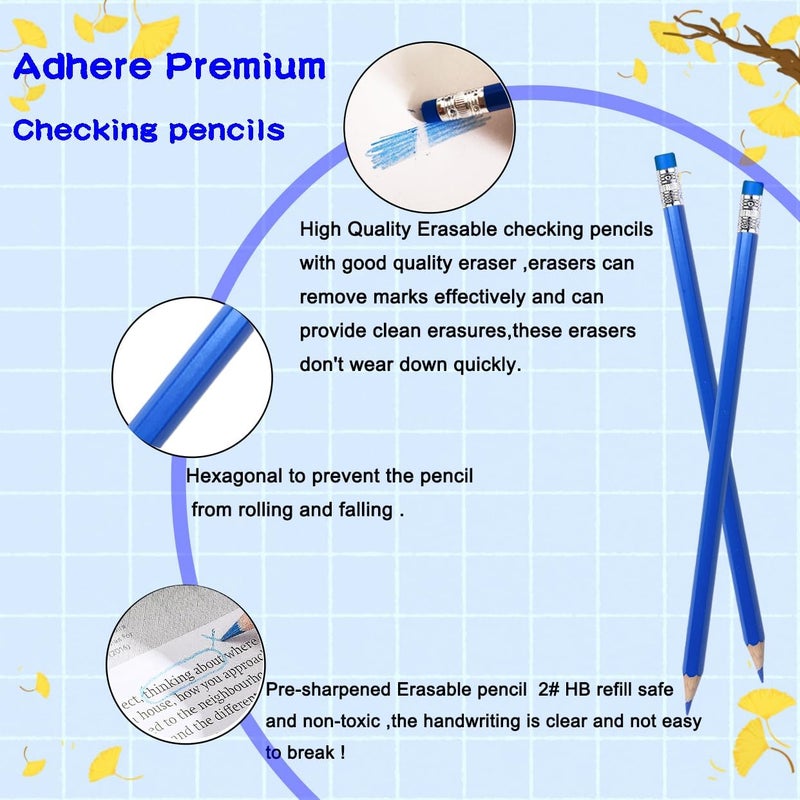 Adhere 25pcs Checking Pencils Erasable colored Pencils Pre-Sharpened #2 HB,for Checking Tests Grading,Map Coloring, editing Office Favors,including a Free sharpener. (Blue) - Image 3